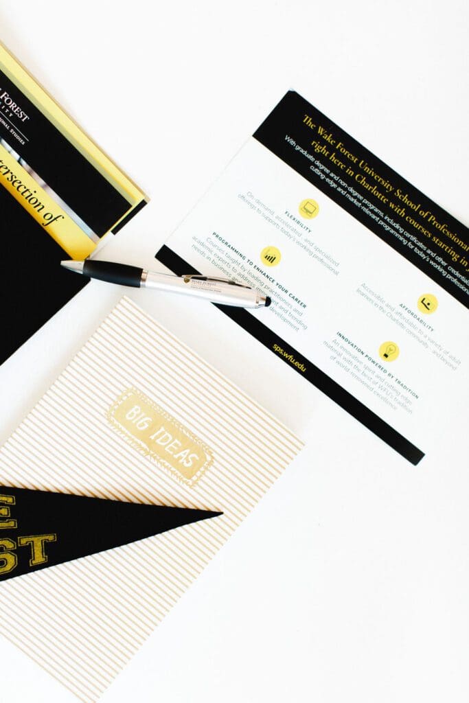 Swag items from Wake Forest Online Masters Programs